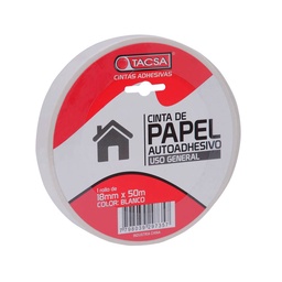 Cinta de Papel Uso General 18mm x 50m Blanco Tacsa