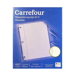 Repuesto escolar Carrefour N3 rayado 480 hojas