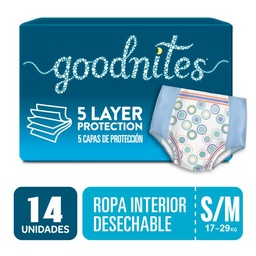 Ropa Interior para Incontinencia Niños Goodnites Unisex S/m Nocturnos 14 u.