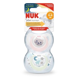 Set de 2 Chupetes Nuk Star Gato Talle 1 Rosa