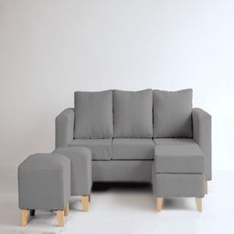 Sillon Esquinero Marruecos + 2 Puffs Pana Gris Claro