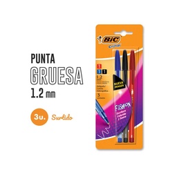 Bolígrafo Bic Cristal Fashion 1.2 Surtido x 3 uni