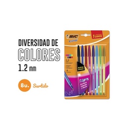 Bolígrafo Bic Fashion Cristal x 8 uni