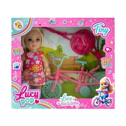 Muñeca Tiny Lucy Pop con Bicicleta y Accesorios