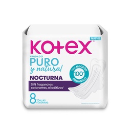 Toalla Femenina Nocturna Kotex Puro y Natural 8 uni