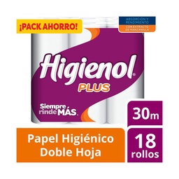 Papel Higienico Doble Hoja Higienol Plus 30m x 18 uni