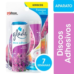 Discos Adhesivos Inodoro Glade Campos de Lavanda Aplicador + Repuesto 38 g.