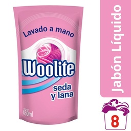 Jabón líquido para ropa Woolite seda y lana lavado a mano repuesto 450 ml.