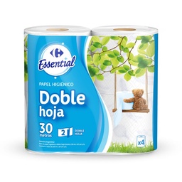 Papel Higiénico Doble Hoja Carrefour Essential x4 30 mts.