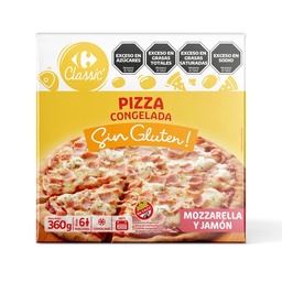 Pizza Congelada Carrefour Classic Sin Gluten de Mozzarella y Jamón 1 uni