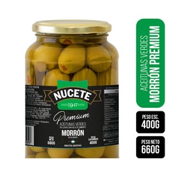 Aceitunas Verdes Nucete Rellenas con Morrón Premium 660 g.