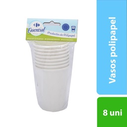 Vasos Polipapel Essential Blancos x 8 uni