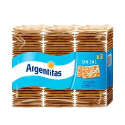 Galletitas Crackers Sin Sal Argentitas 160 g. x 3 uni