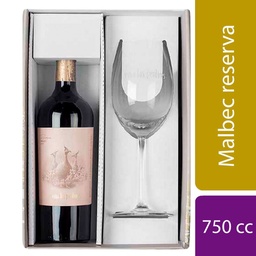 Estuche Vino Las Perdices + Copa Malbec Reserva 750 cc.