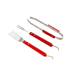 Set x 3 Utensilios Bbq Acero con Mango Madera