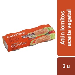 Atún en Aceite Vegetal Lomitos Carrefour Pack 80 g. x 3 uni