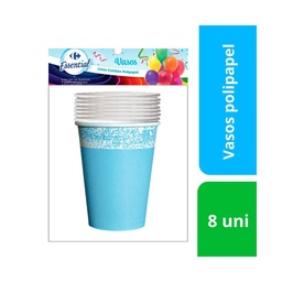 Vaso Descartable Carrefour Polipapel Celeste Pastel 8 Oz. x 8 uni