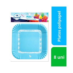 Plato Descartable Carrefour Polipapel Cuad Celeste 18cm x 8 uni