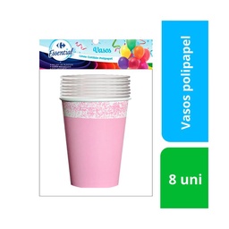 Vaso Descartable Carrefour Polipapel Rosa Pastel 8 Oz. x 8 uni