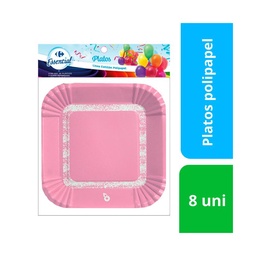 Plato Descartable Carrefour Polipapel Cuad Rosa 18cm x 8 uni