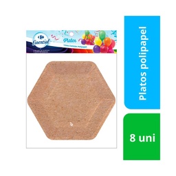 Plato Descartable Carrefour Polipapel Hexagonal Ch Kraft x 8 uni