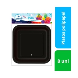 Plato Descartable Carrefour Polipapel Cuadrado Negro x 8 uni