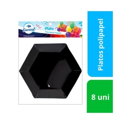 Plato Descartable Carrefour Polipapel Hexagonal Ch Negro x 8 uni