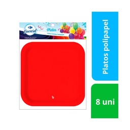 Plato Descartable Carrefour Polipapel Cuadrado Rojo x 8 uni