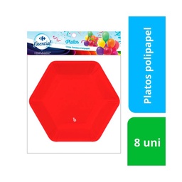 Plato Descartable Carrefour Polipapel Hexagonal Ch Rojo x 8 uni