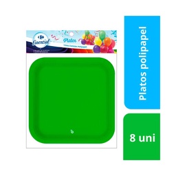 Plato Descartable Carrefour Polipapel Cuadrado Verde x 8 uni