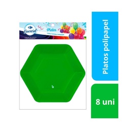 Plato Descartable Carrefour Polipapel Hexagonal Ch Verde x 8 uni