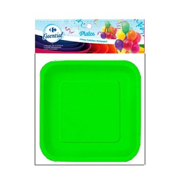 Plato Carrefour Polipapel 23 cm Verde Fluo x 8 Unidades