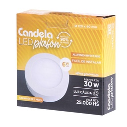 Plafón Led Candela Redondo Base Cálido 6W