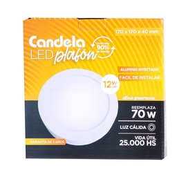 Plafón Led Candela Redondo Base Cálido 12W