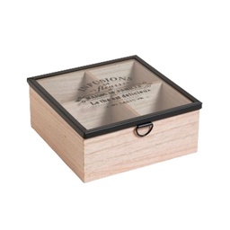 Caja de Té Tapa Vidrio Mariage Fréres x 4 Divisiones 17x7.5 cm