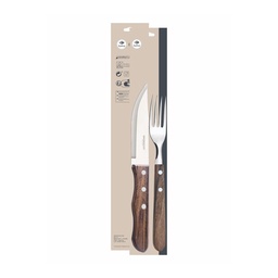 Juego Cuchillo Carrefour Home Jumbo + Tenedor Acero Inoxidable Mango Madera