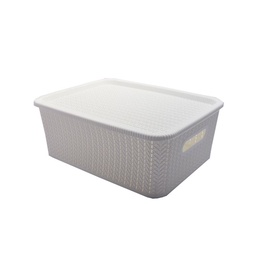 Caja Organizadora con Tapa Símil Ratán Blanca 12.5 l.