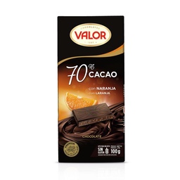 Tableta Chocolate Negro 70 con Naranja Valor 100 g.