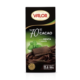 Tableta Chocolate Negro 70 con Menta Valor 100 g.