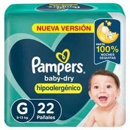 Pañales Pampers Baby Dry Hipoalergénico Talle g 22 Ud.