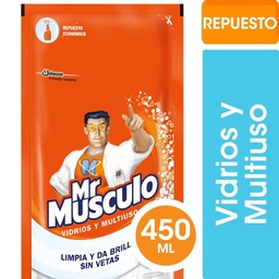 Limpiador Líquido Vidrios y Multiusos Mr. Músculo Original Repuesto 450 ml.