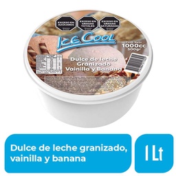 Helado Ice Cool de Dulce de Leche, Granizado, Vainilla y Banana 1 lt.