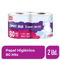 Papel Higiénico Simple Hoja 80mts 2 Ud.