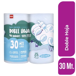 Papel Higiénico Doble Hoja 30 mts 4 Ud.