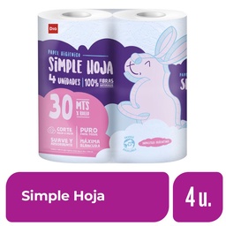 Papel Higiénico Simple Hoja 30 mts 4 Ud.