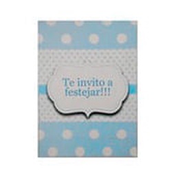 Invitaciones Celeste C/lunares x 10 un.