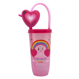 Vaso con Sorbete  Accesorio Arcoiris Rosado