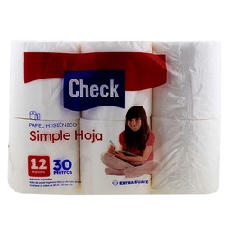 Papel Higienico Check Hoja Simple 30mts 12un