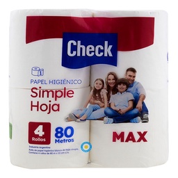 Papel Higiénico Check Hoja Simple 80 m x 10 cm 4u