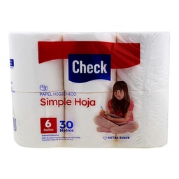 Papel Higienico Check Hoja Simple 30mts 6un